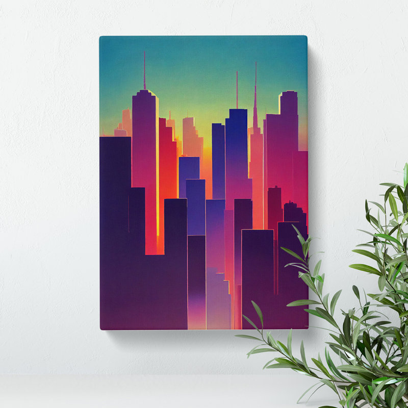 Bright City Skyline - Print, No Matte, 50cm H x 35cm W x 3cm D, Wrapped Canvas