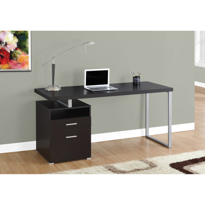 Stylish 60"l Computer Desk For Home Office Space - Brown Laminate, Grey Metal, Storage Drawers, Left Or Right Configuration Writing Table Left/right Setup Style