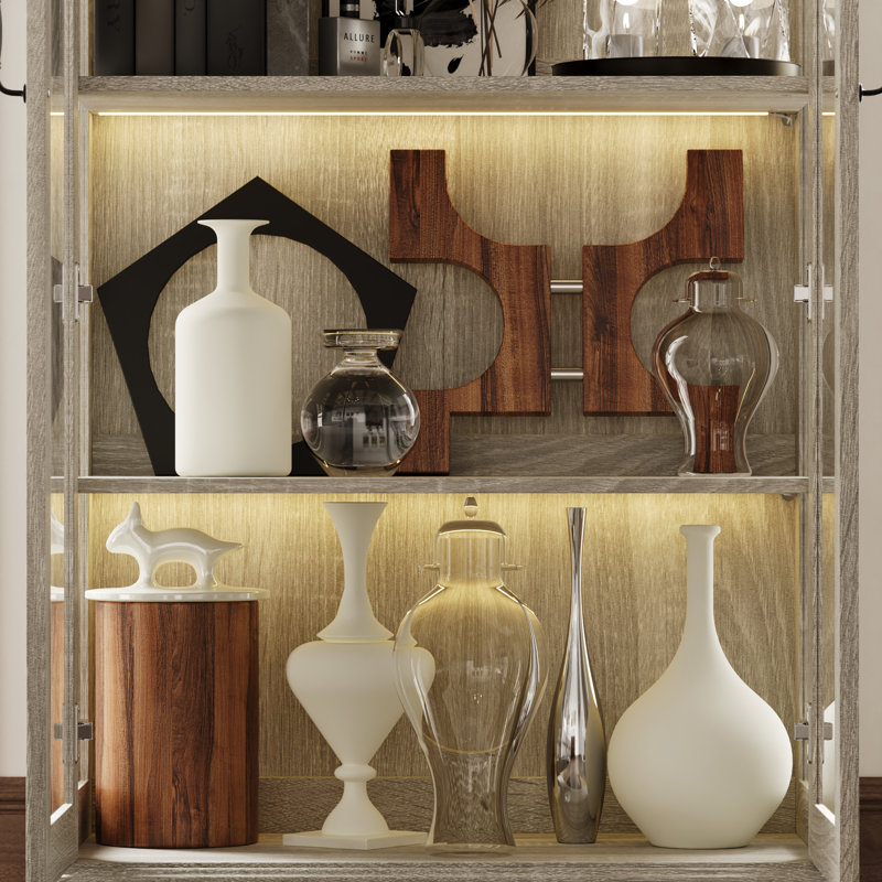 Bibliothèque 69,5 po H x 32,5 po à 4 niveaux avec porte vitrée et lumière