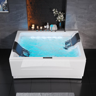 71" Acrylic Corner Bathtub With 38 Air & Whirlpool Jets | Heated Spa Tub For Two | Chromatherapy Lighting & Ergonomic Design