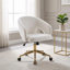 Chaise de bureau ergonomique TY en velours blanc, chaise de bureau pivotante réglable avec base en métal argenté pour bureau à domicile et chambre à coucher
