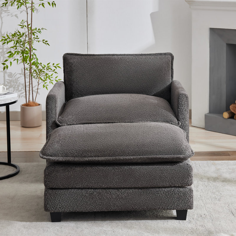 Fauteuil d'appoint rembourré avec repose-pieds Redenius Boucle, Mélange de polyester gris