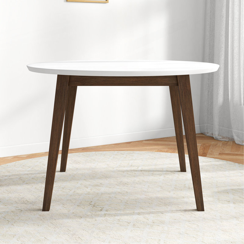 Table de salle à manger Paloma Mid-Century, H 29,7 po x L 43,3 po x l 42,8 po, Blanc, Brun