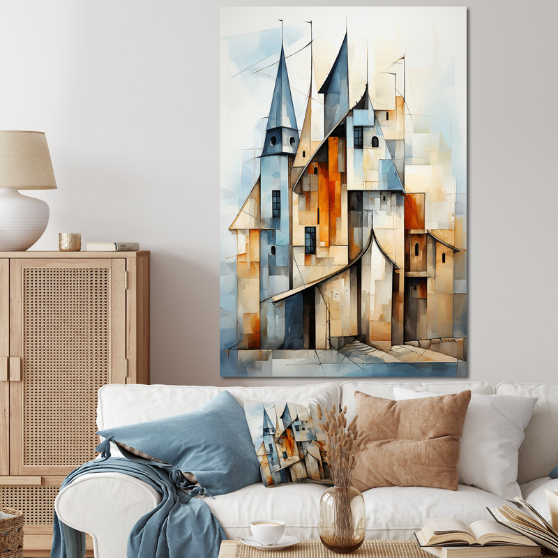 Cubiste de la chapelle, paysage religieux IV - Église, art mural, Toile tendue, H 40 po x l 30 po