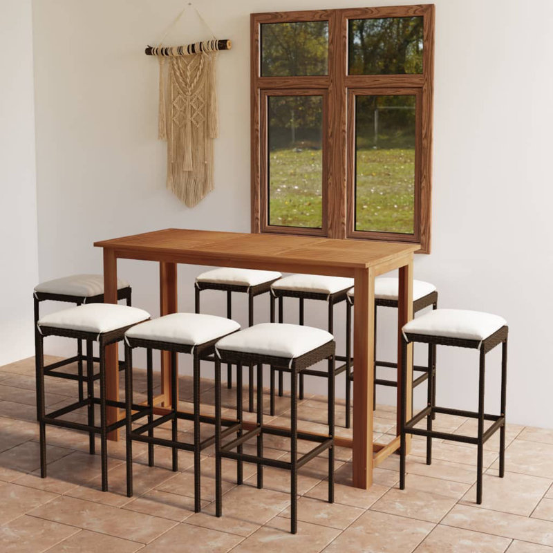 Ensemble de salle à manger à hauteur de bar pour 8 personnes avec coussins Towne, Blanc, Marron