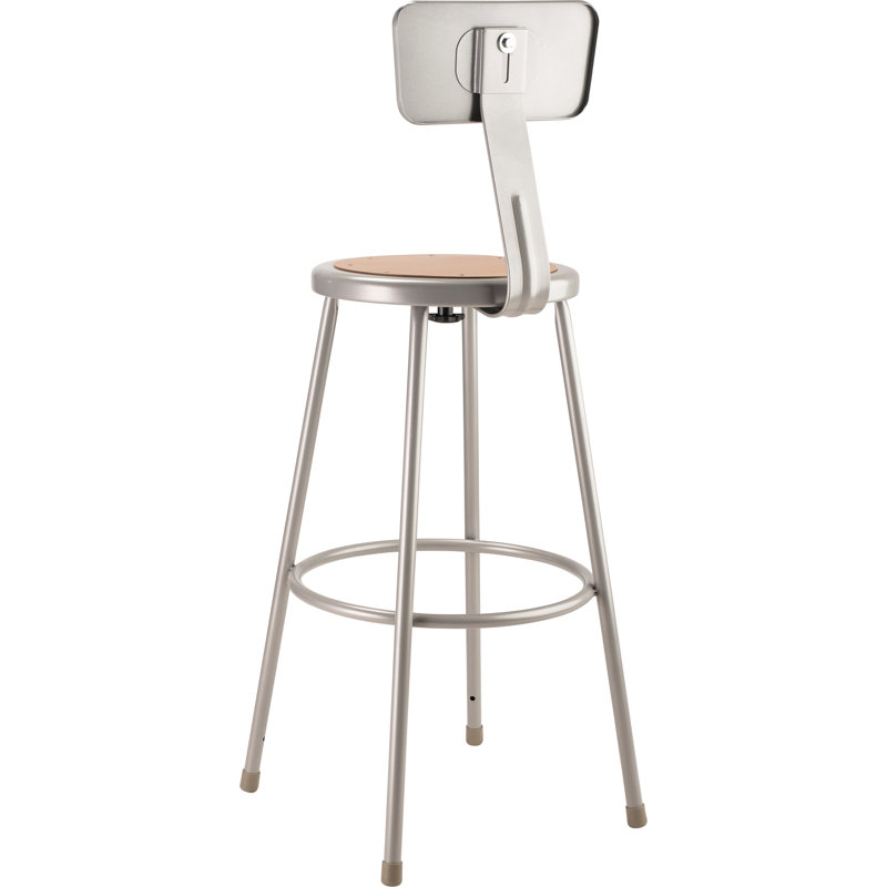 Adjustable Gray Metal Lab Stools with Wood Seats, Set of 2