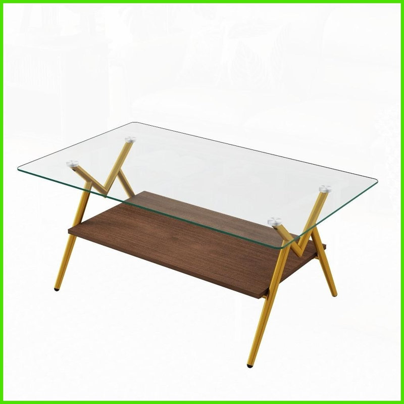Modern Tempered Glass Coffee Table for Living Room - Sturdy Metal Legs, Easy Clean &amp; 220lbs Capacity, Clear, Gold