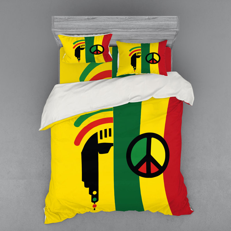 Ensemble de housse de couette éclectique en microfibre rouge / vert / jaune Rasta
