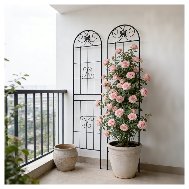 Ensemble de 2 treillis de jardin en métal antirouille pour plantes grimpantes - Support de fleurs d'extérieur de 86,7 po de hauteur avec motif de papillons