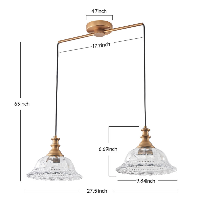 Vintage-style brass-colored double-head pendant lamp UL Listed