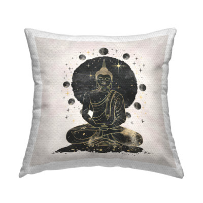 Gilded Sitting Buddha Outdoor Printed Pillow by Nina Blue
