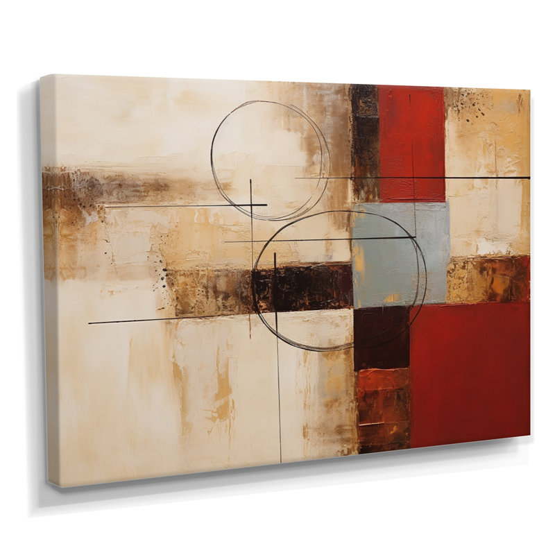 «Cubist Red Beige Colorfields - Abstract Collages», reproduction d'art mural, H 12 po x l 20 po x P 1 po, Toile tendue