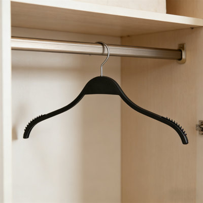 72 Pack Thin Wooden Hanger With Soft Anti Slip Rubber Grip, High-End Fashionable Black Hanger, No Shoulder Bulge, Suitable For Sweaters, Vests, Jackets, Dresses, Coats