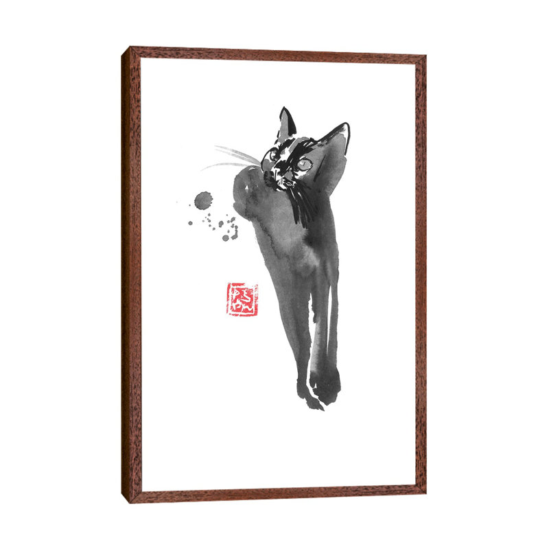 Relaxing Cat by Péchane - Print on Canvas, Classic Brown Wood Framed, 66.04 cm H x 45.72 cm W
