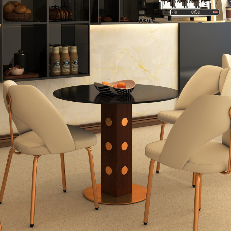 33.5" Round Pedestal Dining Table, Black
