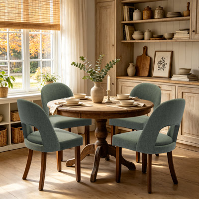Cindina Linen Upholstered Dining Chairs with Curved High Back and Solid Wood Legs