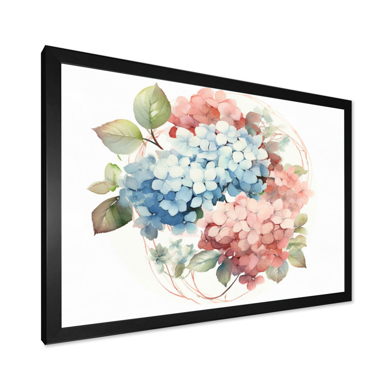 Hortensia rose, vert et fleurs II, H 34 po x l 44 po x P 1 po, Cadre photo noir