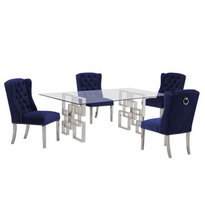 Bauxite 4 - Person Glass Top Double Pedestal Dining Set