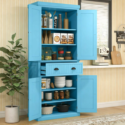 Armoire de cuisine 72 po, grande armoire de rangement autoportante, armoire de cuisine traditionnelle avec 4 portes, tiroir et 3 tablettes réglables pour la salle à manger