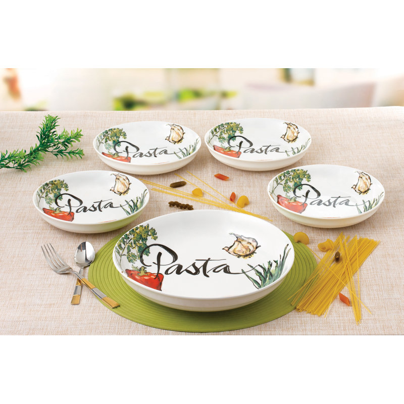 Lorren Home Trends Porcelain China Stainless Steel Pasta Dish Bowl