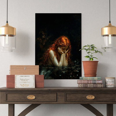 Canvas Wall Art Red Haired Mermaid In Dark Water Fantasy Art Print Vintage Poster Print Home Decor