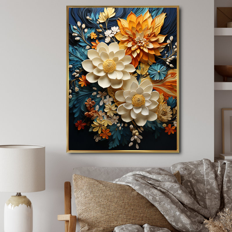 Humira orange sarcelle botanique tourbillon II - art botanique abstrait, H 32 po x l 16 po, Reproduction avec cadre flottant