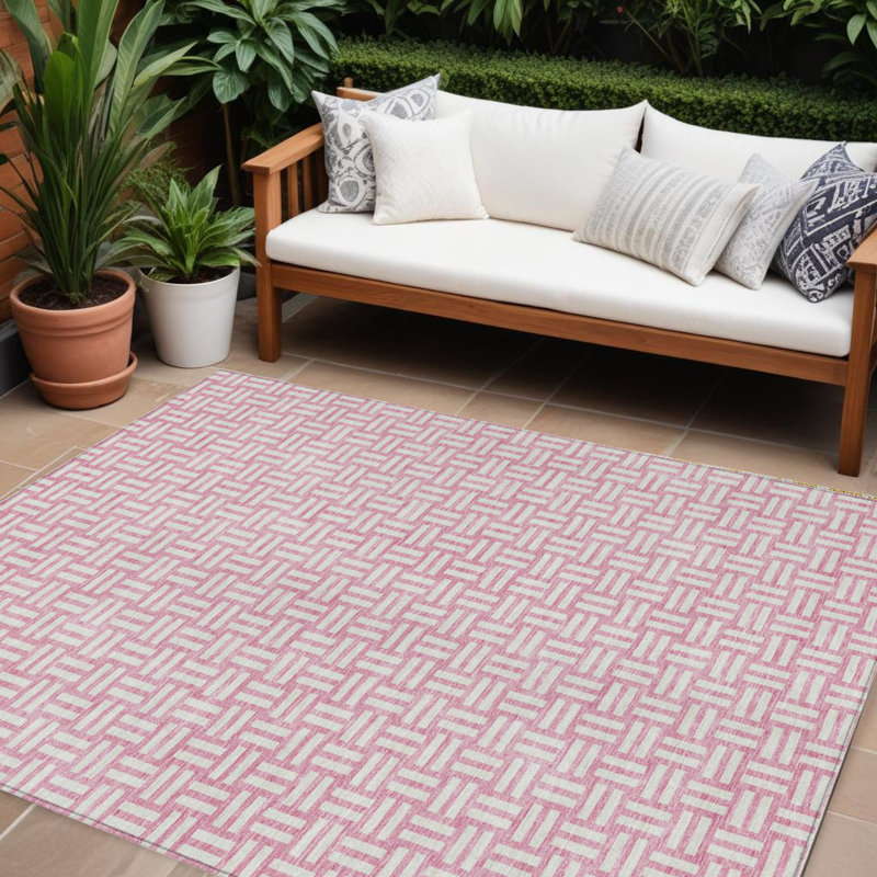 Tapis intérieur lavable à motif géométrique 10 pi x 14 pi rose