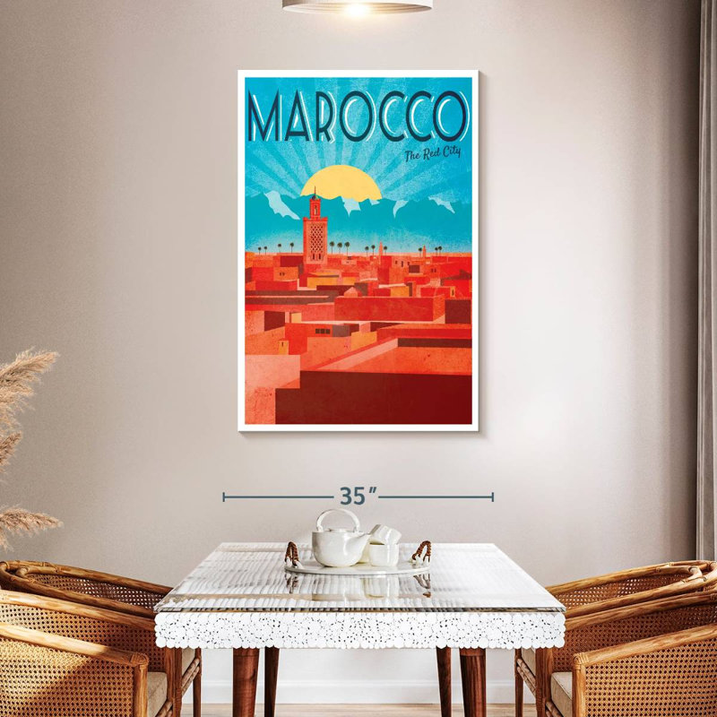Affiche rétro de Marrakech, H 48 po x l 32 po