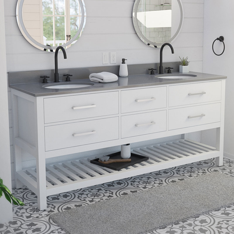 Ensemble de meuble-lavabo double 72 ", Blanc, Blanc