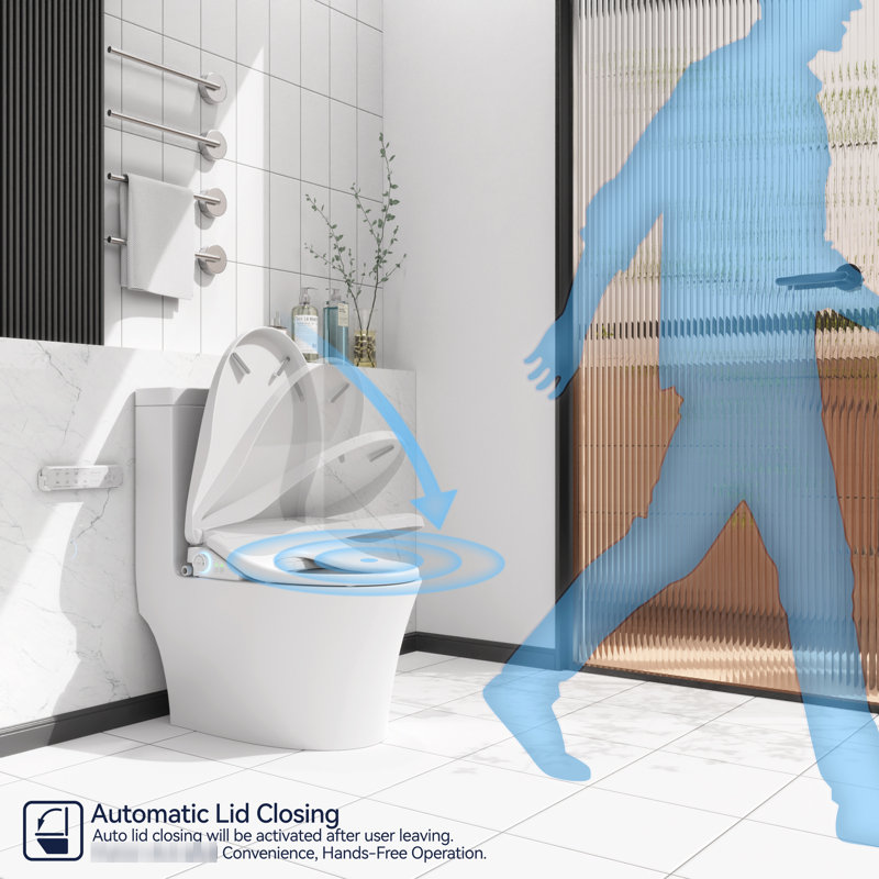 Bidet Seat With Side Knob - Automatic Nozzle Clean, Adjustable Temp, , Soft Smart Toilet Water Adjustable, Quiet