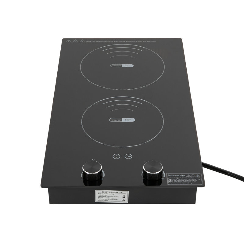 OUKANING 2100W Electric Double-burner Ceramic Electric Cooktop with Knob Control