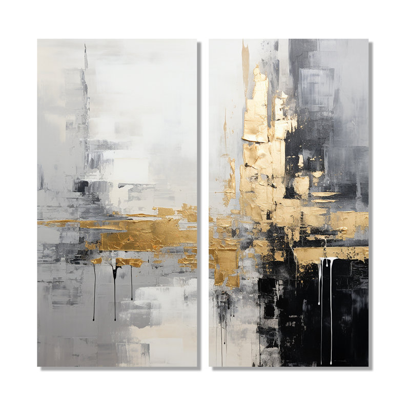 Or, ville dorée, blanc, gris, noir - Grandes impressions sur toile abstraites, 20" H x 24" W, Wrapped Canvas, Does Not Apply