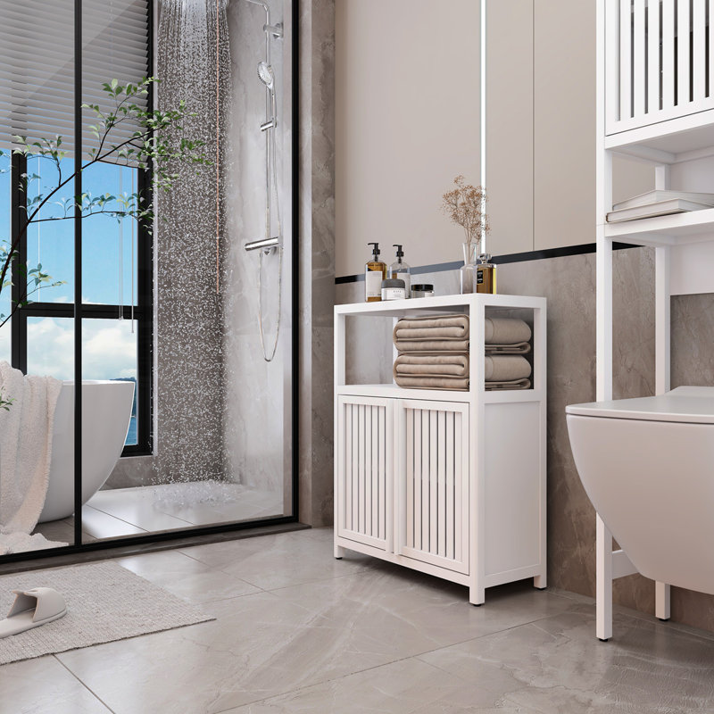Armoire de rangement blanche en bambou à grande capacité pour salle de bain