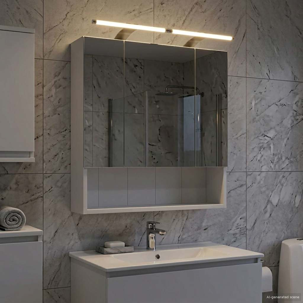 Bathroom Mirror Cabinet With Shelf Wall-Mounted Engineered Wood Storage