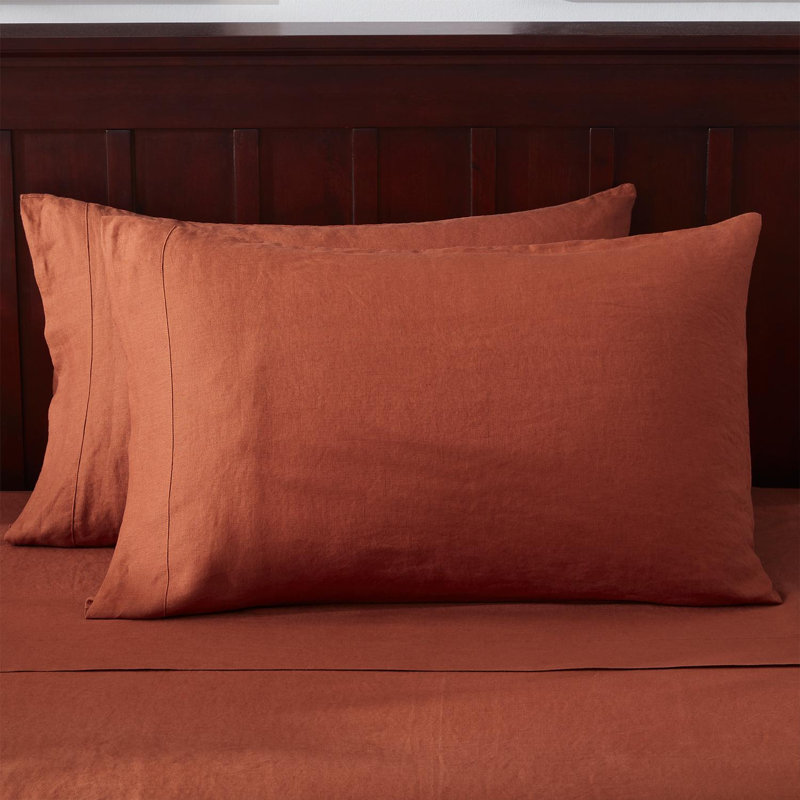 Pure Linen Pillowcase King Size, Stone Washed Pillowcases Envelope Closure, Soft and Durable Pillow Cases,Terracotta 20" X 40"