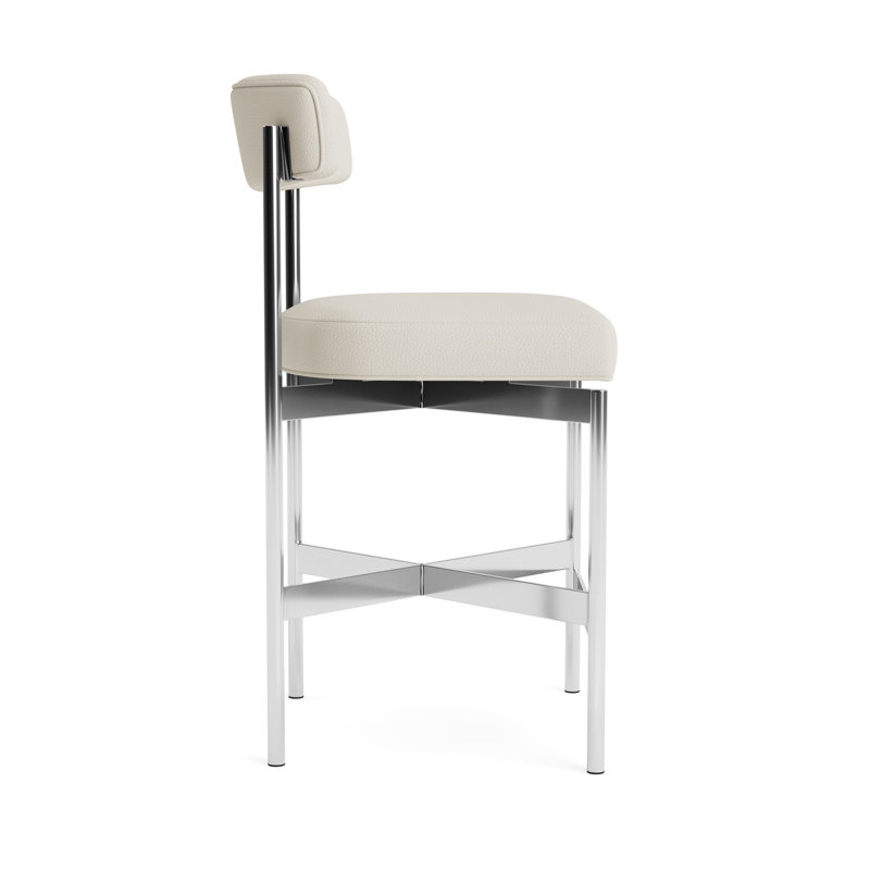 Remy Leather Bar Stool, Polished Stainless Steel, Greenwich Performance Leather - Cream, Counter Stool (25” Seat Height)