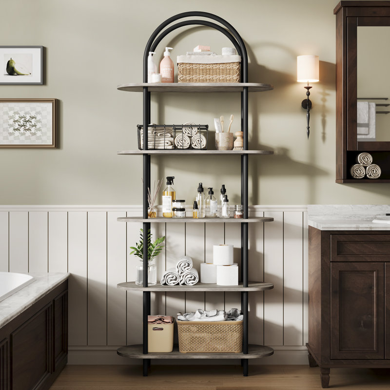 80cm W Iron Shelving Unit, Black/Oak