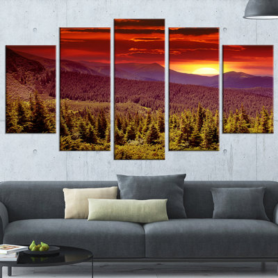 « colorer le soleil sur les montagnes », ensemble de 5 reproductions de photos sur toiles tendues