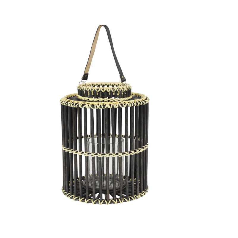 Lanterne en rotin cylindrique rustique cage, Noir