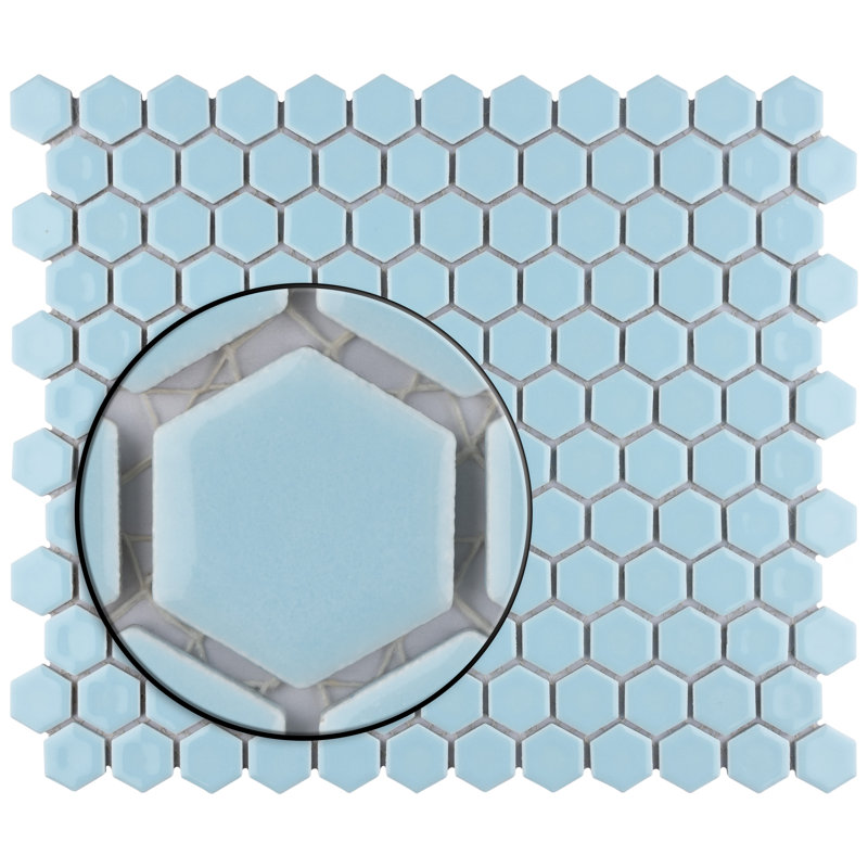Hudson 1" x 1" Porcelain Honeycomb Mosaic Wall & Floor Tile, Cashmere Blue