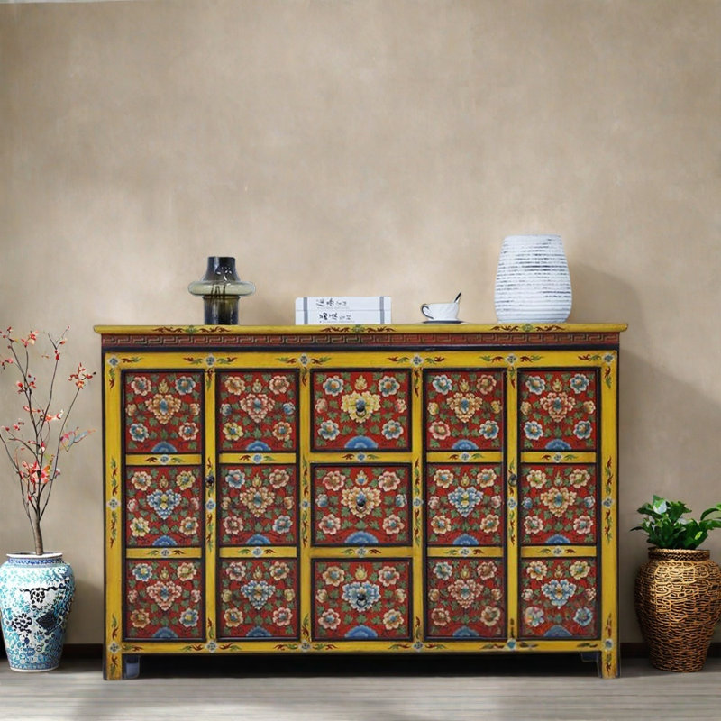 Chinese Distressed Solid Pine Hallway Cabinet