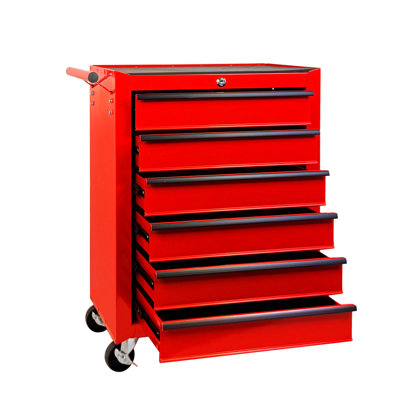 Rolling Metal Tool Chest with 6 Drawers, 20" 6-Drawer Tool Chest Cabinet with Ball Bearing Drawer Slides, Steel Tool Storage Box Organizer -RED