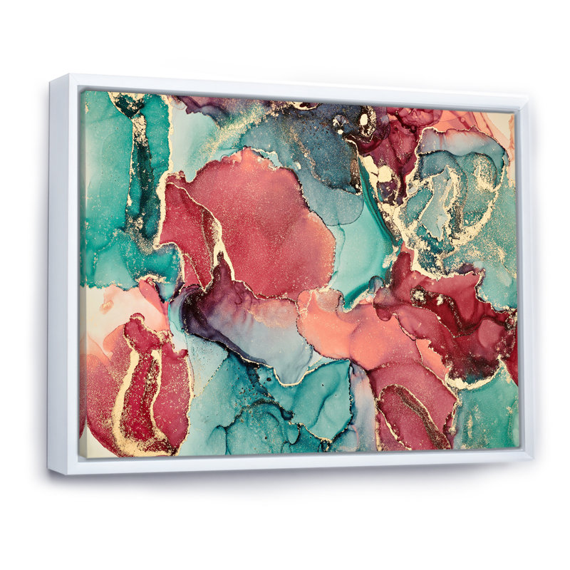 Bleu et mauve luxueux abstrait fluide X - peinture sur toile, H 34 po x l 44 po, Cadre flottant blanc