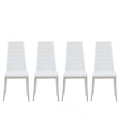 Contemporary Dining Chair Set of 4 - PU Leather Upholstery with Chrome Metal Legs
