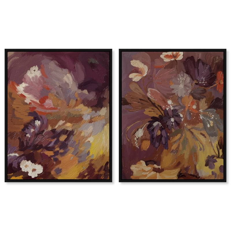 Crimson garden Set Canvas Abstract Print by Oliver Gal, Black Frame, 16 x 20, 31"H x 37"W, Black Floater Frame
