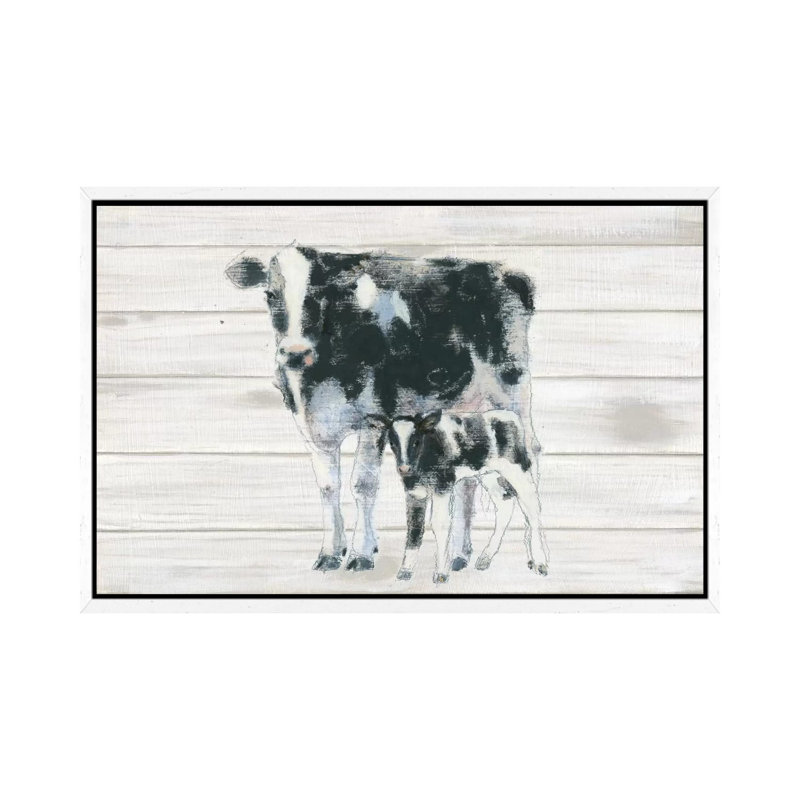 Cow And Calf On Wood by Emily Adams - Gallery-Wrapped Canvas Giclée on Canvas, White Framed, 66.04 cm H x 45.72 cm W