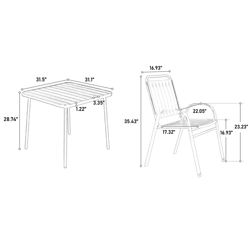 Ensemble de salle à manger d'extérieur 5 pièces avec table et chaises, Brun