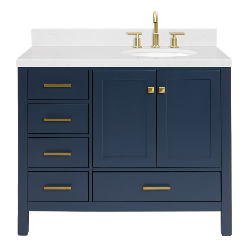  Meuble-lavabo simple 42,25 po avec plateau, Bleu minuit, Oval, Right