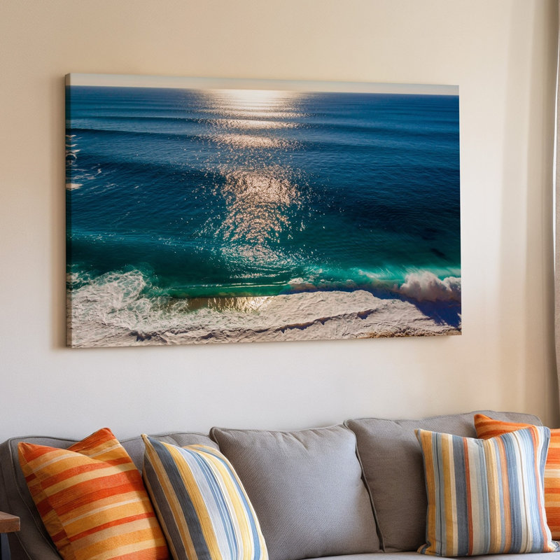 Toile, scène côtière sereine avec une vaste étendue d'art mural bleu océan sous un ciel clair avec des vagues douces