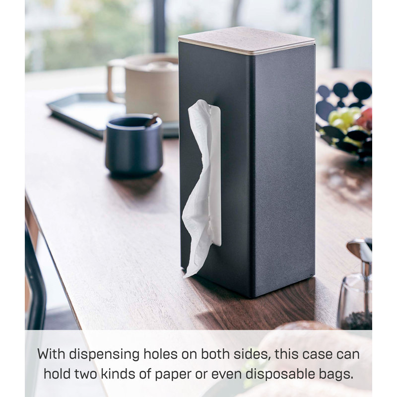 Black Steel and Wood Double-Sided Tissue Box Holder